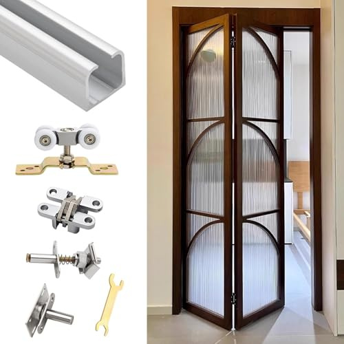 binario per porta scorrevole Binario e Ferramenta per Porte A Libro Nascosti, Kit di Ferramenta per Porte A Libro Scorrevoli Silenziose, Set di Binari per Porte Pieghevoli(180cm/70.9in)