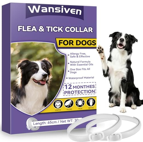 Wansiven Collier Anti Puces pour Chien, Réglable Collier Anti-Puces et Tiques pour Chiens et Imperméable, 12 Mois Collier Anti pour Chiens 65cm (W1-2p)