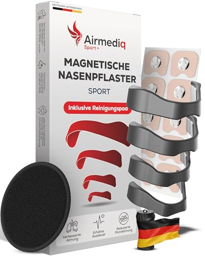 AirMediq® Magnetische Nasenpflaster Sport [30 Stück] – Premium Nose Strips Magnet – Nasenstrips für freies Atemgefühl – Nasen Pflaster starker Halt – Breathing Nose Tape – Made in Germany