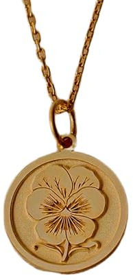 WORLD WIDE GEMS Pansy Flower Engraved Coin Pendant Necklace 24mm with 18 Inch Cable Chain | Sterling Silver Gold Plated | Unisex Gift Jewelry|WW_PNDN_1244