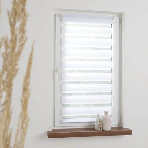 Liedeco® Doppelrollo/Duo Rollo – Lichtdurchlässig & Blickdicht – Montage ohne Bohren – Fensterrollo mit Kettenzug, Breite: 100 cm/Höhe: 150 cm, weiß