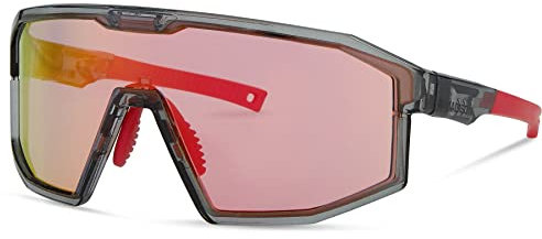 Madison Enigma Cycling Sunglasses - Gloss Crystal Smoke Frame, Pink Rose Mirror Lens/Bicycle Cycle Biking Bike Mountain Road Eyewear Sun Glasses Eye Wear Protection Trail Enduro Anti Glare Shade