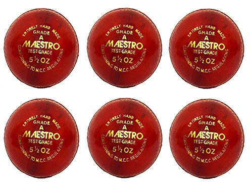 CW Maestro Red Cricketball, Lederbälle, 4 Stück, komplett handgenäht, Cricketball, Leder, Gewicht ca. 156 g, 12 Stück