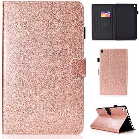 LMFULM® Case for Amazon Kindle Fire HD8 2016/2017 (8,0 Inch) PU Magnetic Cover Shining Case Sleep/Wake Function Stent Holster Leather Case Flip Cover for Amazon Kindle Fire HD8 Rose Gold