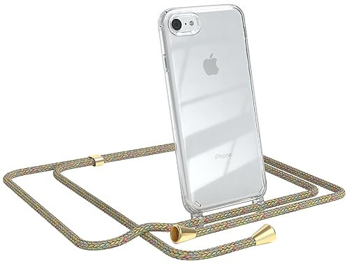 EAZY CASE Handykette kompatibel mit iPhone SE (2022/2020) / iPhone 8/7 Handyhülle mit Umhängeband, Handykordel mit Schutzhülle, Silikonhülle, Hülle mit Band, Stylische Kette für Smartphone, Rainbow