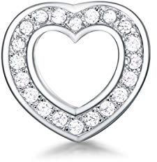 Quiges Damen Charm Anhänger Offenes Herz mit Zirkonia aus 925 Silber für Mesh Armband