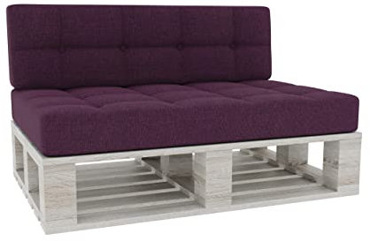 Gutekissen® Cuscini per pallet Cuscini trapuntati con bottoni, Cuscini per pallet trapuntato PFG Set (Cuscino di seduta 120x80 +Schienale 120x40), Viola
