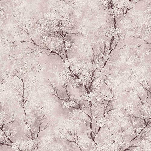 Blossom Glitter Oriental Wallpaper Vinyl Pink