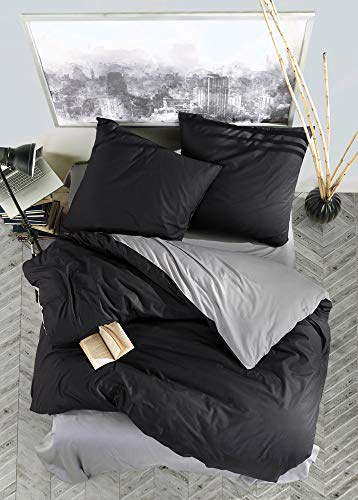 ZIRVEHOME Bettwäsche-Set 155x220cm. 2 teilig,schwarz, grau, Baumwolle, Bettbezug, Prestige V3