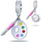 Artist Palette and Paint Brush Dangle Charms, fits Pandora Art Bracelet, 925 Sterling Silver Colorful Enamel Painting Paintbrush Pendant Beads, Gift for Painter/Son/Birthday…