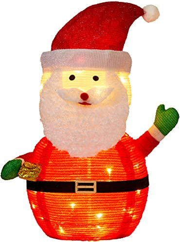 Mini LED Weihnachtsmann Weihnachtsdeko 70cm hoch mit 45 integrierten warmweiße LEDs zusammenfaltbar für Innen und Außen Gartendekoration Winterdekoration