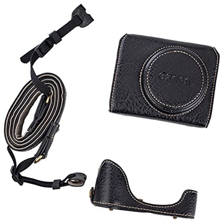 Rieibi G7X G7X II G7X III Kameratasche Vintage Leder Tasche für Canon PowerShot G7 X G7 X Mark II G7 X Mark III DSLR Kamera Tasche Schutzhülle mit Gurt, Schwarz, Kameratasche