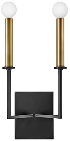 Lark Lazlo 83152BK Two Light Tall Wall Sconce, Modern Torch-Style, Bold Candle-Style Sockets, Black and Lacquered Brass