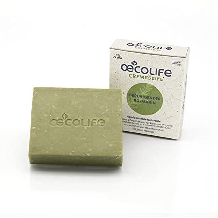 oecolife feste Naturseife Beruhigender Rosmarin 100g, handgemachte Cremeseife - Seife für Hände, Körper & Gesicht - vegan, ohne Palmöl & Silikone