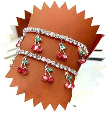 Cimenexe Böhmische Kirsche Fußkettchen Kubischen Strass Baumeln Knöchel Armbänder Silber Quaste Obst Fußkettchen Funkeln Tennis Kette Fußkettchen Fußschmuck Für Frauen Und Mädchen