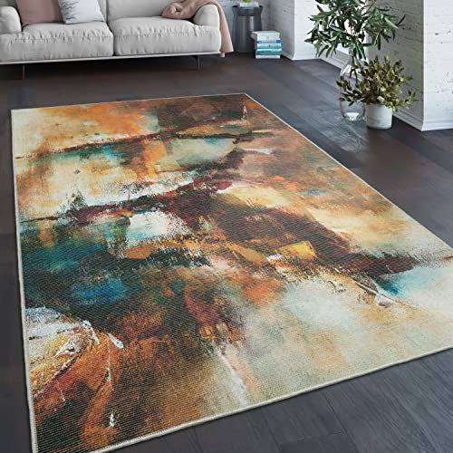 Paco Home Waschbarer Teppich Wohnzimmer Schlafzimmer Vintage Muster Flachgewebe Modern Abstrakt Farbverlauf, Grösse:160x220 cm, Farbe:Bunt