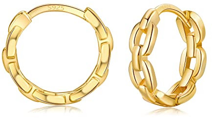 Gold Creolen für Damen, 925 Sterling Silber Klein Huggie Hinged Ohrringe, Hypoallergene 12mm Knorpel Schlafen Schmuck Geschenke für Frauen Herren Mädchen
