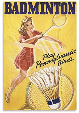Badminton Vintage Sport Poster Sommer Deco Leinwand Kunst und Wandkunst Moderne Familiendekoration 30 x 45 cm