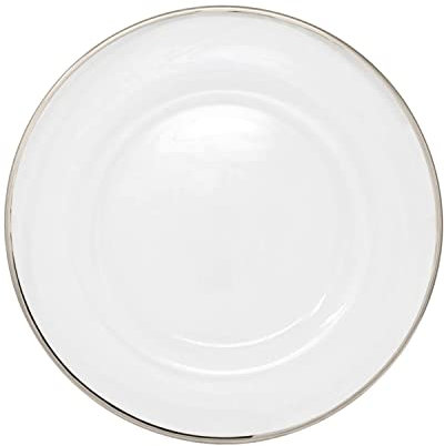WedDecor 33cm Round Charger Plate, 1pc Charger Plate, for Centerpiece Presentation Dinner Plate Set, Weddings, Banquets, Christmas Parties Table Decorations, Silver Trim Pearl Flower