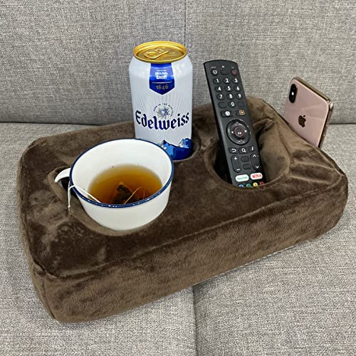 Couch Becherhalter Kissen, Couch Getränke Fernbedienungen Halter für Couch Mitte für Sofa Bett Wohnmobil Auto (Braun)