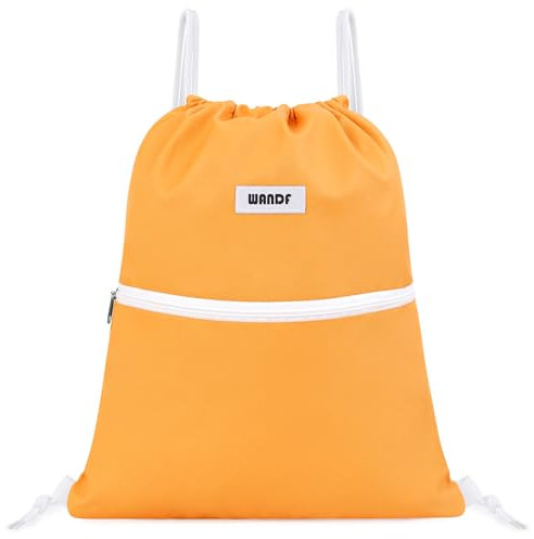 WANDF Rucksack mit Kordelzug Turnbeutel Sportbeutel Gym Bag Mit Aussentasche Verstellbar Tunnelzug Gymsack für Damen Herren Kinder mit Innentasche 11 Liter für Sport und Reisen (Orange)