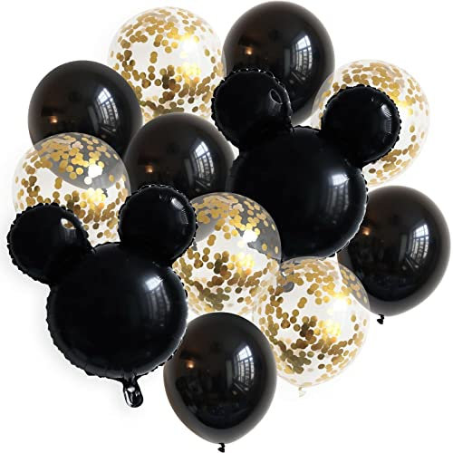 Luftballon Set Micky Mouse Helium Party Geburtstag Maus Deko Konfetti Folien, Muster:Schwarz/Gold