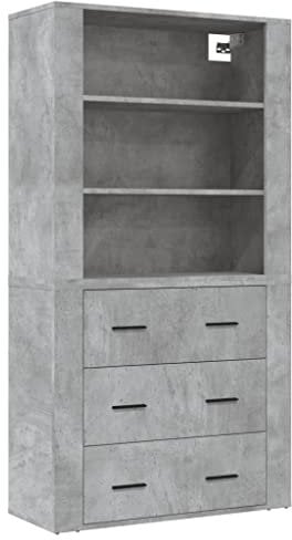 vidaXL Highboard, Sideboard mit viel Stauraum, Mehrzweckschrank Kommode Wandmontage, Schrank Beistellschrank für Wohnzimmer, Betongrau Holzwerkstoff