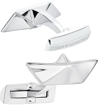 DAVIDOFF ESSENTIALS Cufflinks - Origami-Design, silberne Manschettenknöpfe in Papierbootes-Form - Für Hemd, aus rhodiniertem Messing - Perfektes Accessoire für Hochzeiten und Black-Tie-Events.
