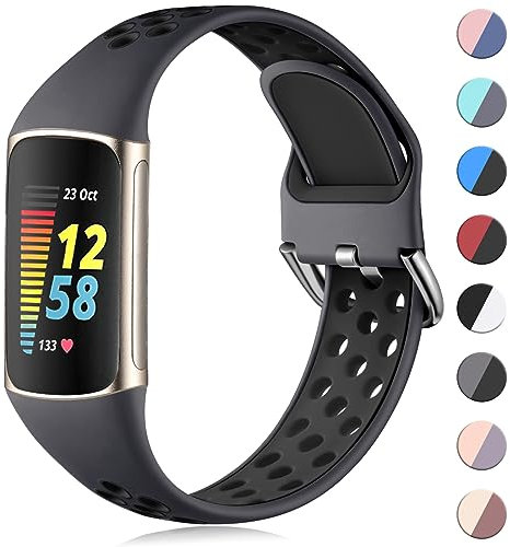 CeMiKa Silikon Armband Kompatibel mit Fitbit Charge 5/6, Wasserdicht, Atmungsaktiv, Sportbänder für Charge 5/6, Klein/Groß