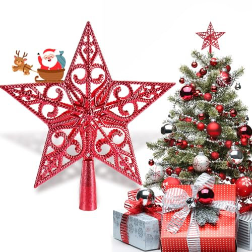 Christmas Tree Topper Star Vintage Lightweight Classic Plastic Hollow Out Xmas Decoration Ideal Christmastide Decor for Nativity Celebrations Ornament