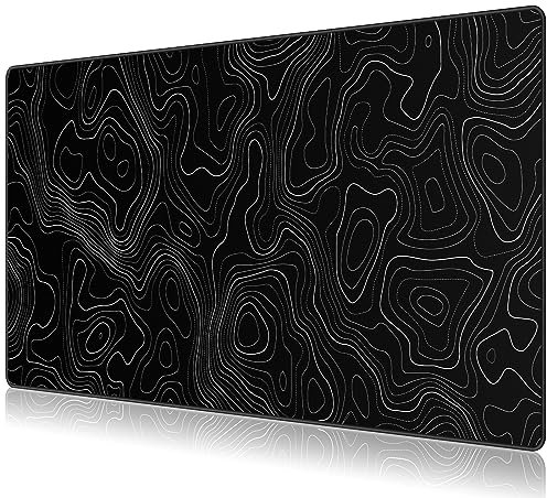 JIALONG Gaming Mouse Pad, Large Desk Pad, Office Desk Mat with Anti-Slip Base, Anti-wear Personalized Design, Mousepad with Black Topographic 35.4 x 15.7 inches