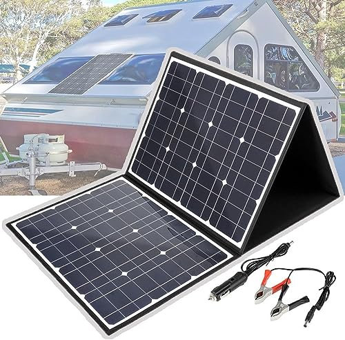 XARONF Panel Solar Plegable de 150 W con Clip de batería, Cargador Solar portátil, Resistente al Agua Ip65, Cargador de Coche, for Exteriores, Camping, RV, Sistema Fuera de la Red