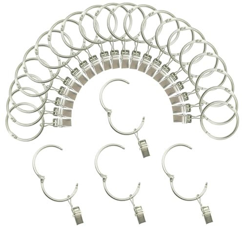 Öffnende Vorhangringe mit Clips, 2,5 cm Innendurchmesser, 24 Stück, rostfreie Metall-Kleiderbügel, dekorative Vorhänge, Vintage-Silber TXZWJZ