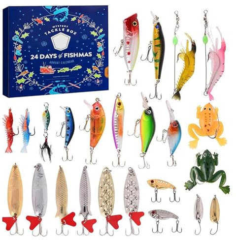 Qikam Adventskalender Angel Männer, 12/24 Tage Angelgerät Weihnachtskalender Köder Set, Deluxe Angler Adventskalender Angel Weihnachtskalender Angelkalender Für Angelliebhaber/Vater/Ehemann