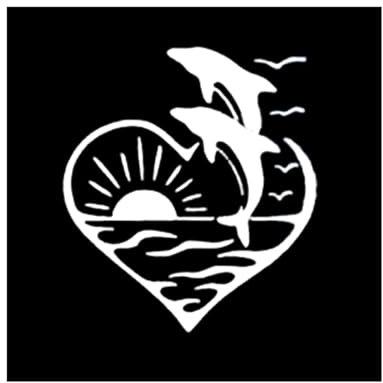 PacuM Delphin Love Herz Auto Aufkleber Aufkleber Interessanter Autozubehör Aufkleber (Farbe: Weiß, Größe: 13,3 cm x 15 cm)