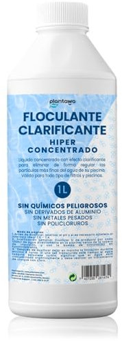 PLANTAWA Floculante Líquido para Piscinas 1L, Súper Concentrado, Sin Quimicos Peligrosos, Clarificador de Agua para Piscinas, Agua Turbia, Sin Metales Pesados, Sin Policloruro de Aluminio, SPA