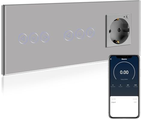 BSEED Doble Interruptor Regulador de luz WiFi con Monitor de Energía Enchufe,Compatible con Alexa y Google Home,Control de APP y Función de Temporizador,10A WiFi Interruptor de luz Atenuador Gris