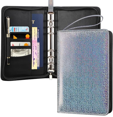 Toplive A6 Binder Notebook 6 Rings PU Leather Refillable Binder Cover for Loose Leaf Paper Planner Budget Binder with Snap Buckle,shimmery Black