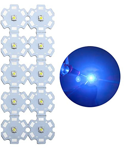 LED-Chip-Glühbirne, 3V 3W blaue Hochleistungs-LED-Perlen, LED-Modul, Pixel, blaues Licht, kleine LEDs, Lampon, Aluminium-Kühlkörper, Leiterplatte, LED-Glühbirne für Pin-Spot-Licht-Flutlicht (10 Stück)