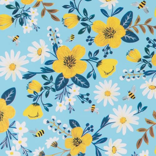 Star Geschenkpapier 70cm x 2m Rolle Bienen & Blumen - Geschenk Papier mit Wiesenblumen Motiv - Geschenkpapierrolle für Geburtstag Kindergeburtstag - Packpapier & Verpackungspapier - Hellblau Gelb