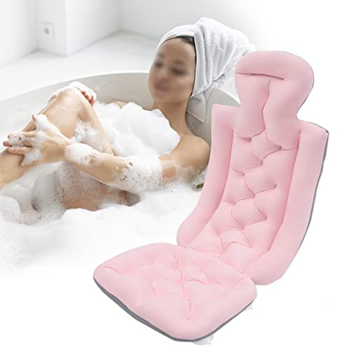 MIIWWOWO Badekissen Ganzkörpermatte Badewannenkissen Ganzkörper Badewannenmatte mit Kissen, Badewannenkissen Groß Badewanneneinlage Sprudelmatte Badewanne, Badewanne Zubehör (Rosa)