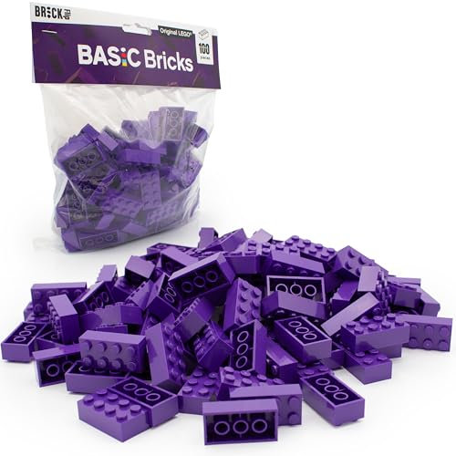 Lego 2 x 4 Bricks Classic, Pack of 100 - Individual Building Blocks in Bulk Pack, for Lego Plate and Box, Starter Set, Basic Bricks (3001) (Dark Purple)