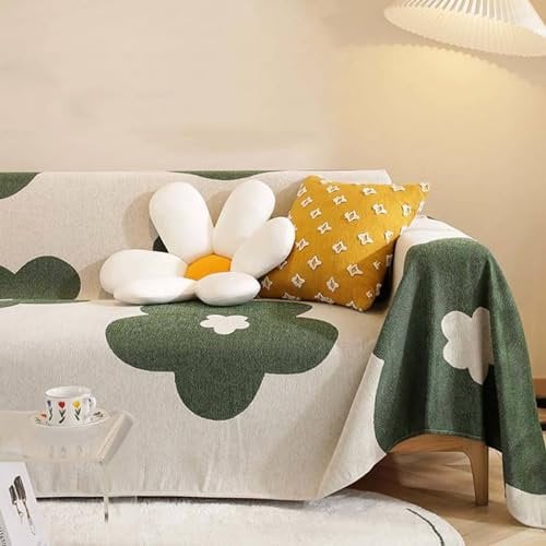 Epinki Überwurfdecke, 180x180CM Sofaüberwurf Vintage Blumen Muster, rutschfeste Couchbezug Hund aus Chenille Anti-Rutsch-Couch, Dunkelgrün
