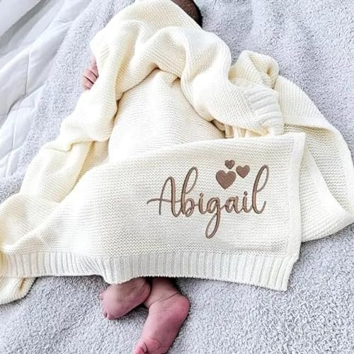 HERSTL Babydecke Mit Namen, Personalisierte Geschenke Baby, Babydecke Personalisiert, Personalisierte Babydecke, Personalisierte Decke, Baby Personalisierte Geschenke, Babydecke Sommer(White)