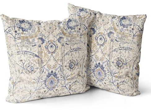 Snylcce Boho Floral Wurf Kissenbezug 60x60 cm Set von 2 Böhmische Vintage Blumen Kissenbezüge Samt Doppelseitiger Druck Dekorative Kissenbezüge für Wohnzimmer Schlafzimmer Sofa Home Decor (Elfenbein)
