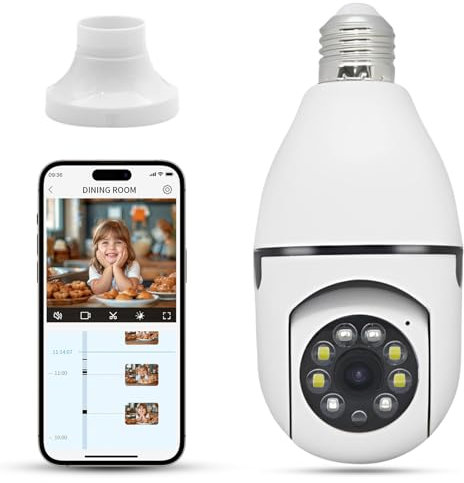 Xuzimaoyi Caméra de sécurité à Ampoule, Caméra 2.4G Hz pour la sécurité à Domicile avec lumière ponctuelle, panoramique à 355 degrés (Light Bulb)