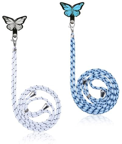 Olgary 2 Pcs Cordón Universal + 2 Pcs Butterfly para La Espalda con Cordón Ajustable para El Cuello del Móvil para La Mayoría De All iPhone Sumsung Xiaomi Teléfonos Inteligentes, 2