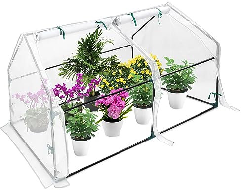 FIVMEN Serre de jardin en film plastique 180 x 90 x 90 cm avec porte - Serre à tomates pour jardin et balcon - Blanc