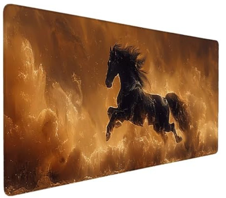 Gaming Mouse Pad, Optimised for Gaming Sensors, Moderate Surface Friction, Non-Slip Mouse Mat, Mac and Pc Gaming Accessories, 700 x 300 x 3mm (Black Horse) Gaming Mouse Pad for Office Work Decor E-0C