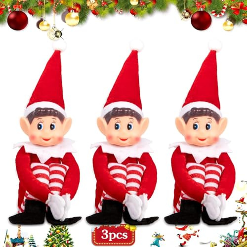 ZZQVIP Weihnachts-Elf 3PCS - 37cm,Weihnachtsdekoration als Wichtel Puppe, Klassische Elfen Figuren, Weichem Körper und Vinylkopf, Lustige und Verspielte Elfen Verhalten Rot